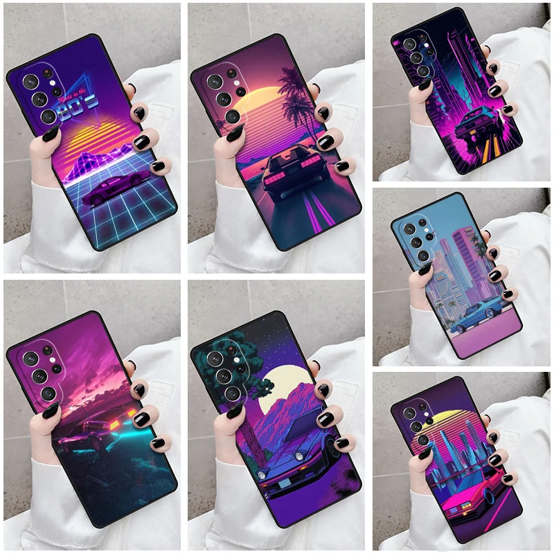 Phone Case For Samsung Galaxy S24 S23 S21fe S22 Ultra Plus Note 10 20 S8 S9 S10 Cover Synthwave 80s Retro Car