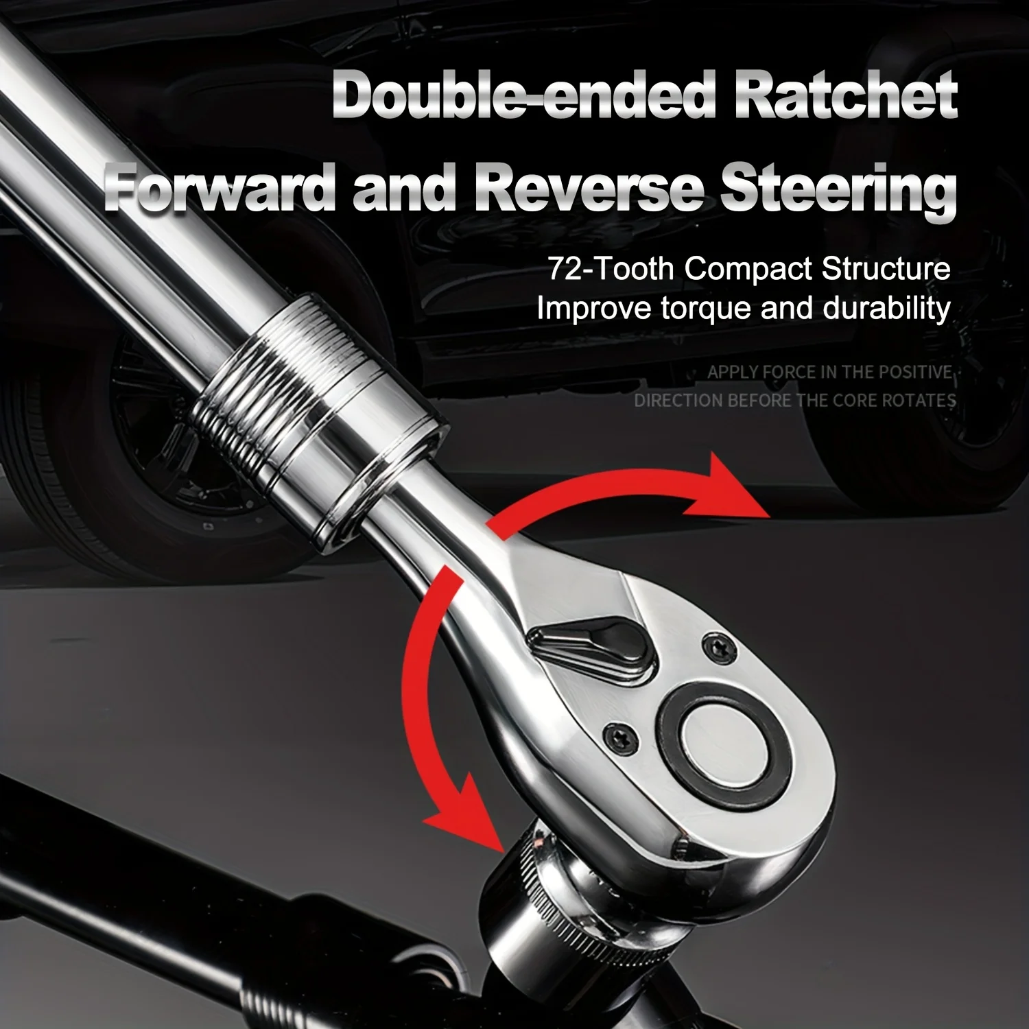 72-Tooth Ratchet Wrench Set, Chrome Vanadium Steel, Automatic Two-Way Mechanism, Stretchable, Ergonomic Grip, with Quick Socket