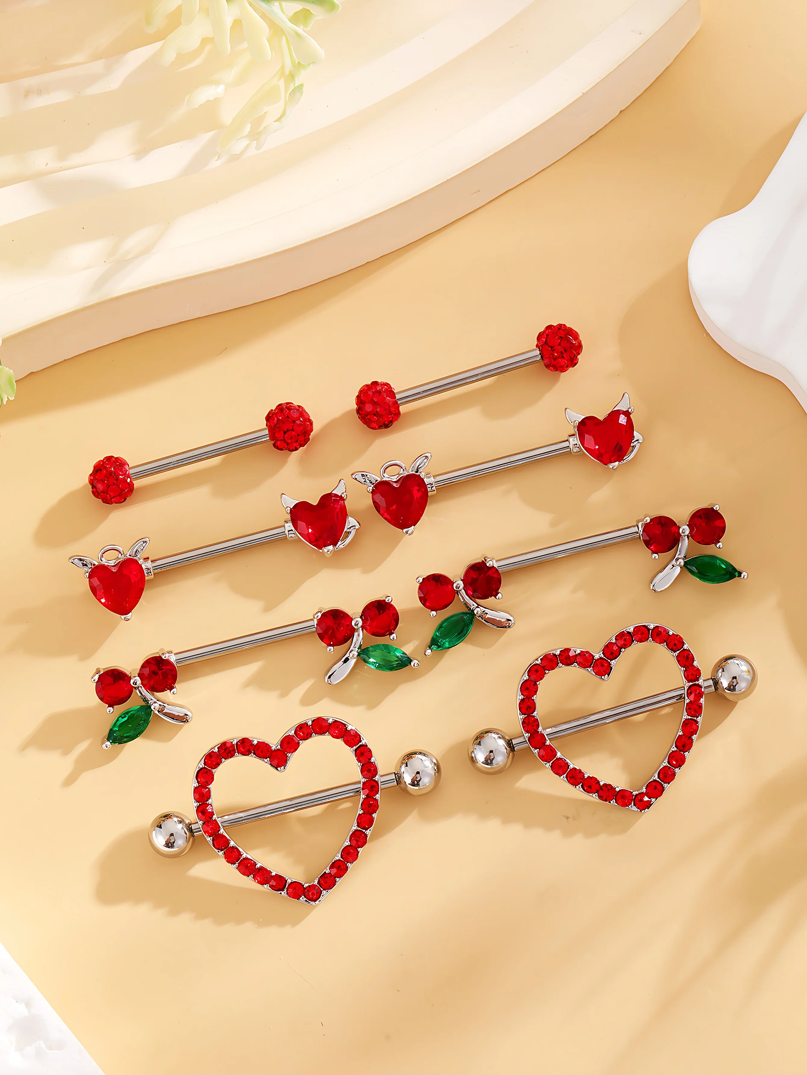 14G Edelstahl Nippelpiercing Set Nippelringe Barbell Pack Rote Kirsche Kuchen Nippel Schmuck Bulk Kristall Nippelpiercings – Detail 7