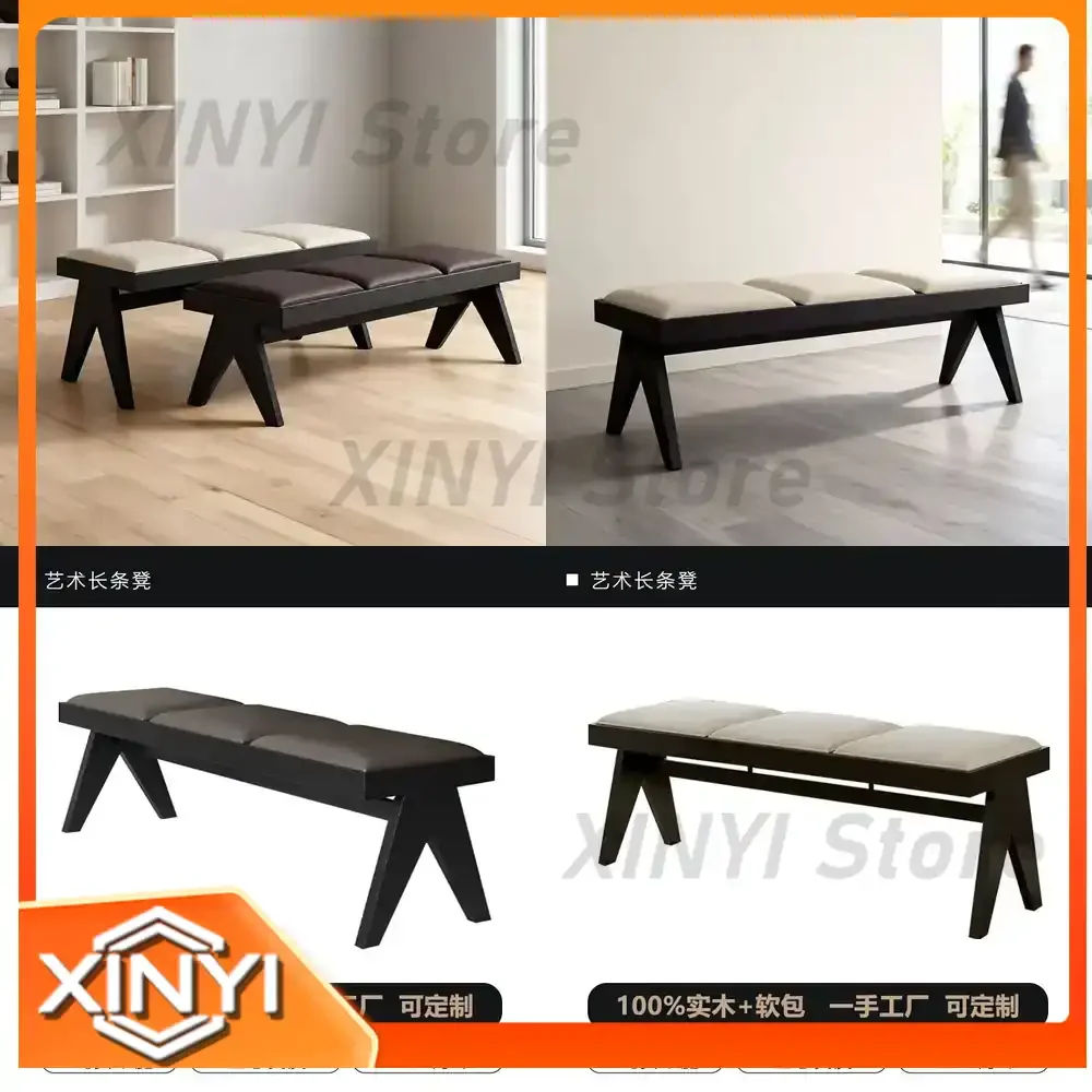 Mid Century Modern Solid Wood Upholstered Bench for Walnut or Ash Dining Table Chair Stool Shoe Changing Bench Bedroom