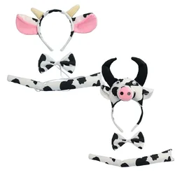 Adult Kids Boy Animal Milk Cow Cattle Headband Bow Tie Tail Gift Birthday Party Cosplay Costume Christmas Halloween Props