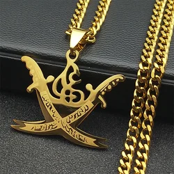 Arabic Retro Imam Ali Sword Muslim Islam Knife Chain Necklaces Stainless Steel Necklace Men/Women Gold Color Jewelry N3435S05