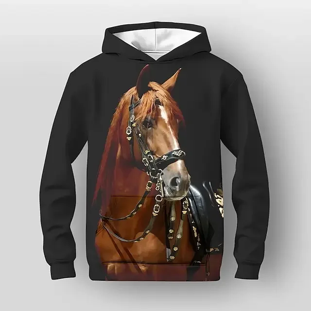 Boys 3D Graphic Animal Horse Hoodie Long Sleeve 3D Print Spring Fall Winter Fashion Streetwear Cool Polyester Kids 3-12 Years