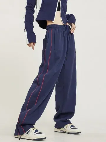 S-4Xl مخطط Sweatpants النساء Y2K المتضخم واسعة الساق السراويل البضائع الشارع الشهير Harajuku فضفاض عادية ركض بنطال رياضي