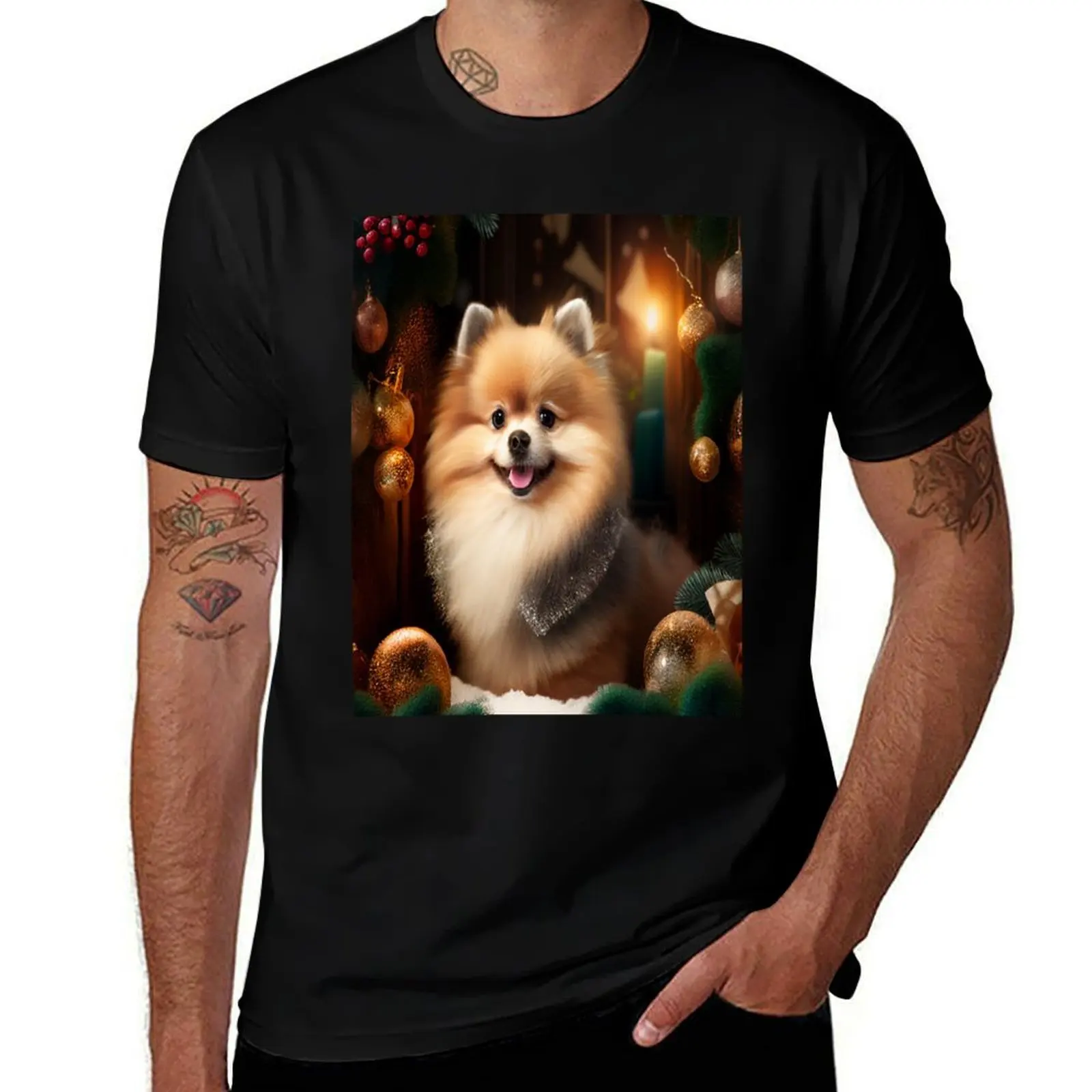 Pomeranian T-Shirt Vintage Print Crew Neck Tee T-Shirt