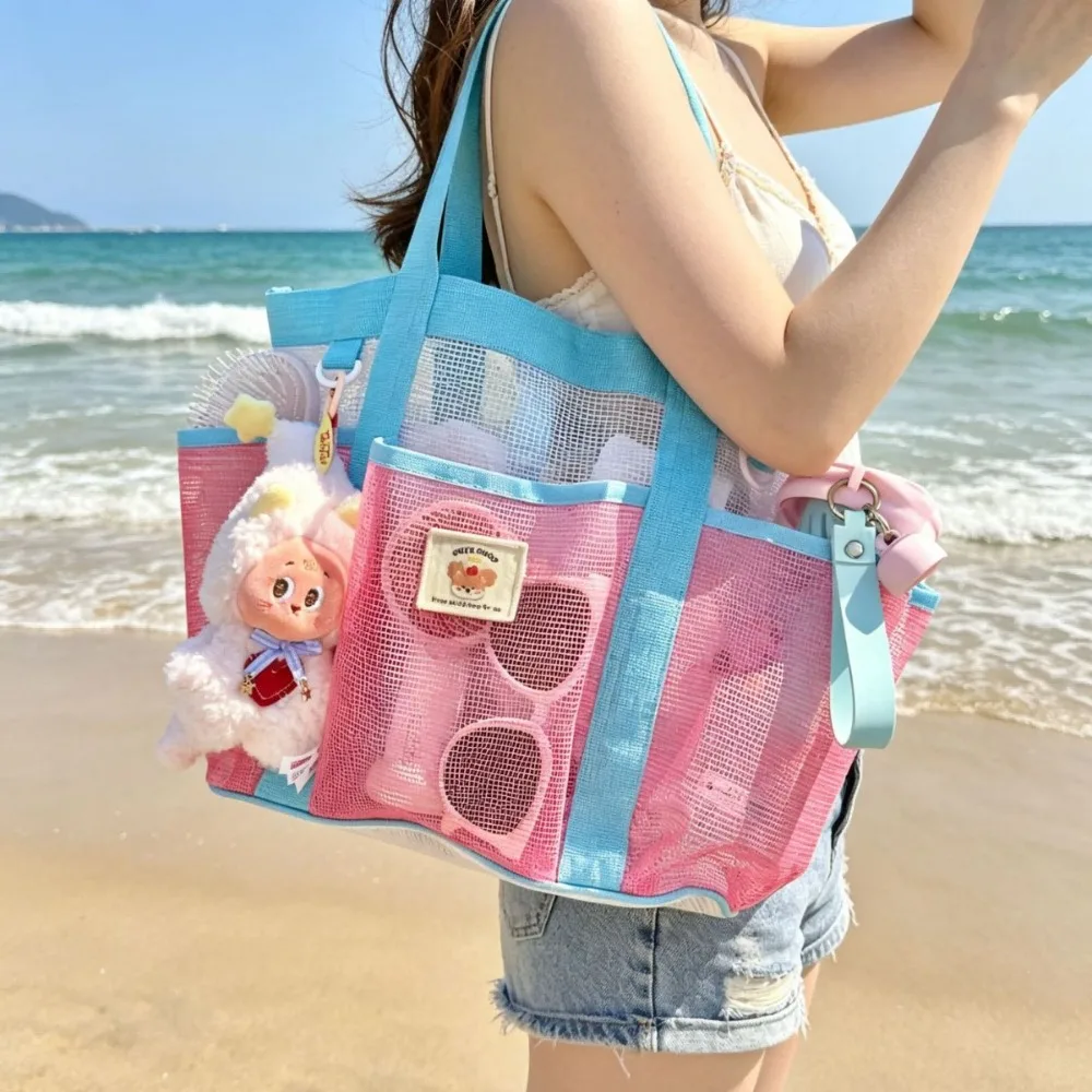Mesh Swimming Handbag Large Capacity Beach Tote Gym Wash Bag Travel Swimsuit Storage Mesh Shower Pouch for Daily Outdoor Use