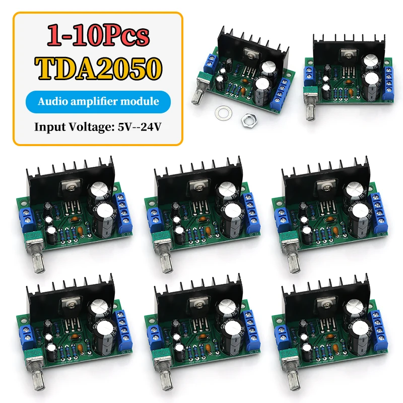 XZG 1-10PCS TDA2050 DC 12-24V 10-100W Amp Mono Audio Amplifier Board Module Single Power Supply Volume Adjustable 60*35*40mm