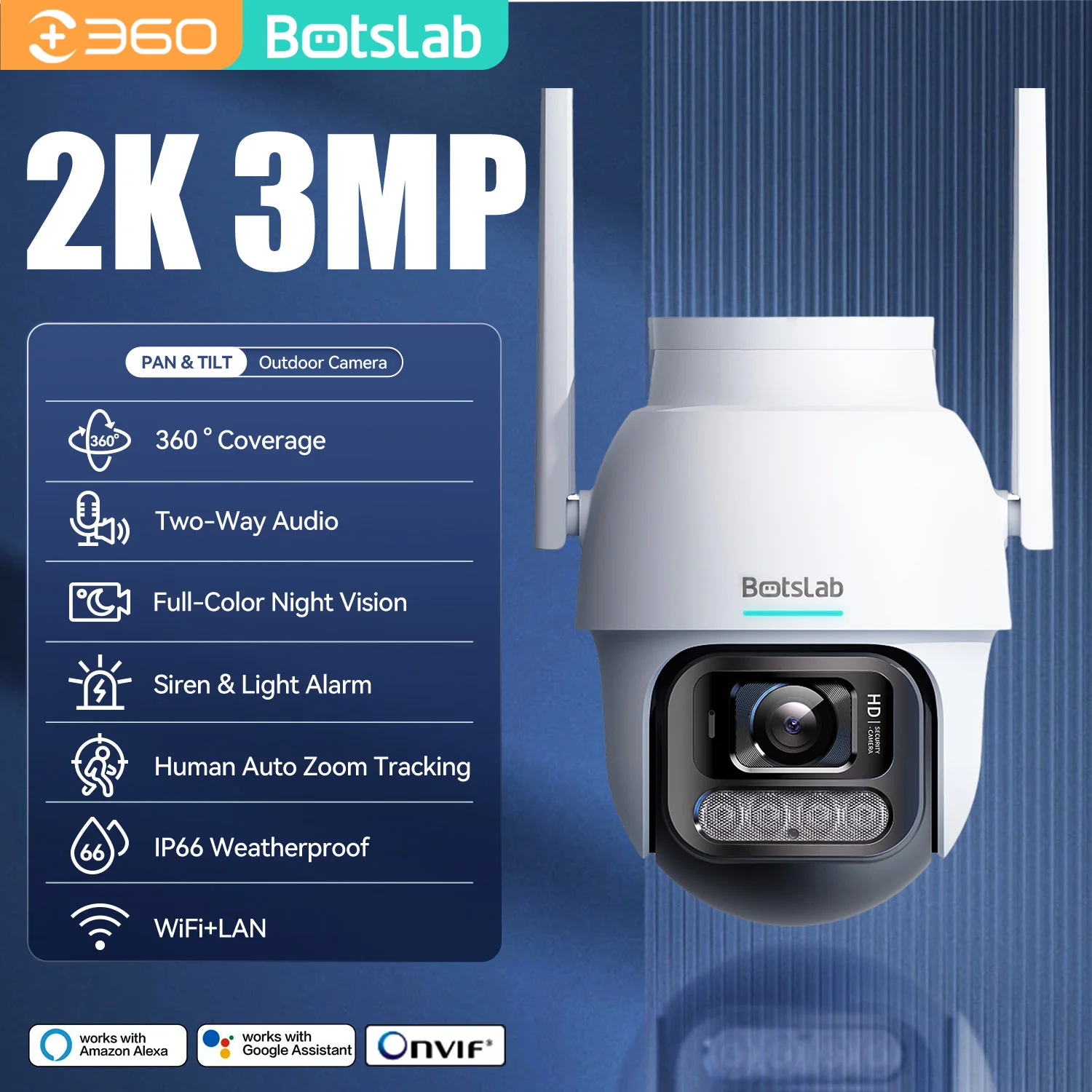 Qihoo360 Botslab Smart 2K 3MP Câmera externa Wifi Detecção humana CCTV IP66 Vigilância à prova de intempéries Home Full Color Security Cam