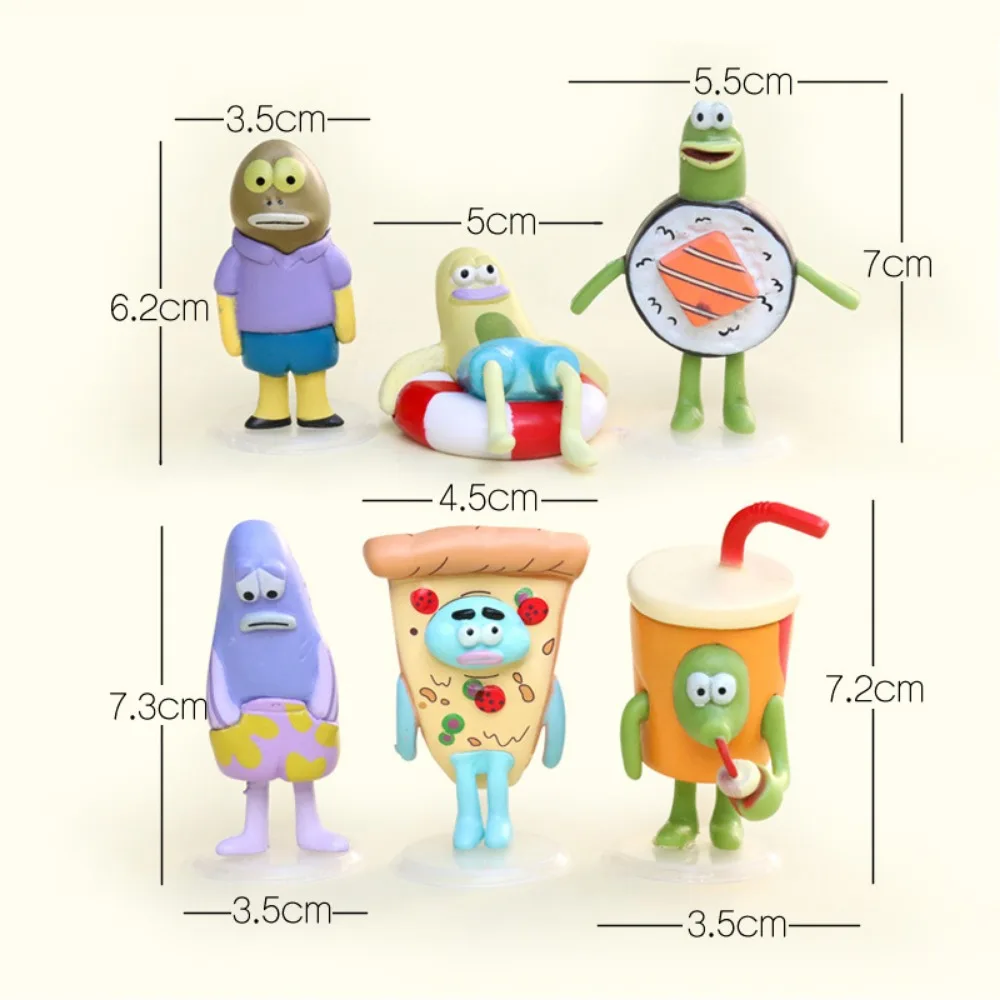 6 قطعة مجموعة سبونجبوب سكوير بانتس دمى دمى صغيرة أنيمي الكرتون لطيف سيارة زينة سطح المكتب الحلي الفتاة الهدايا اللعب #6