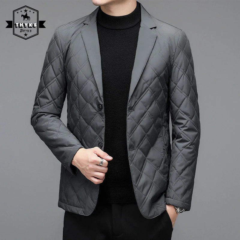 Suit Collar Warm Casual Cotton Jacket Mens Warm Simple Windproof 20% Mulberry Silk Coat Male Solid Casual Business Overcoat New