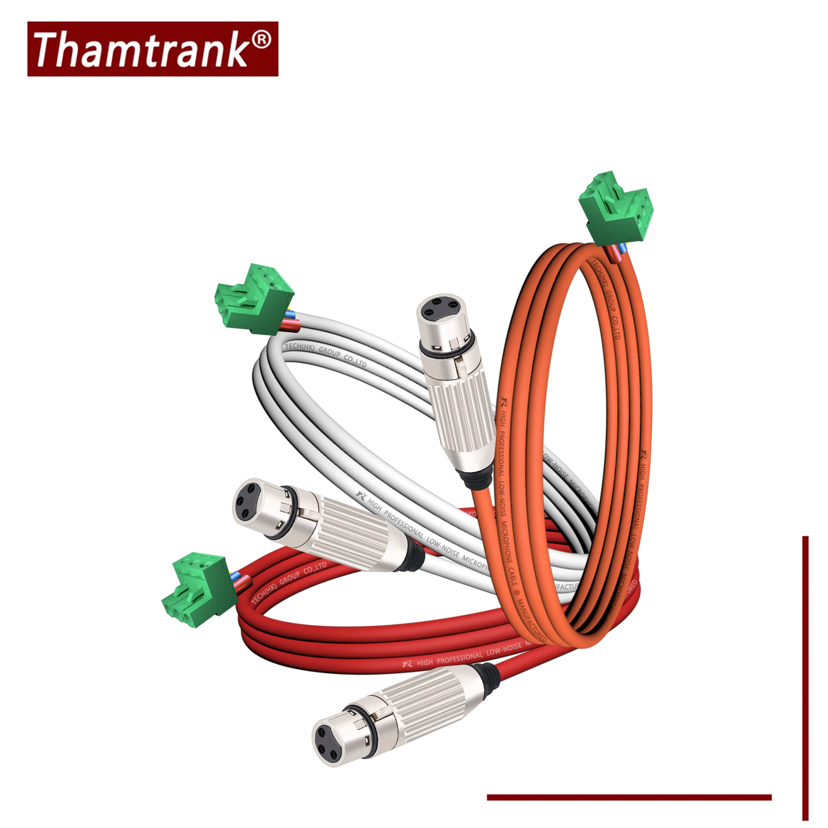 3pin Phoenix connector connected to a silver-plated XLR 3pin plug, color-coded wiring, suitable for professional audio equipment