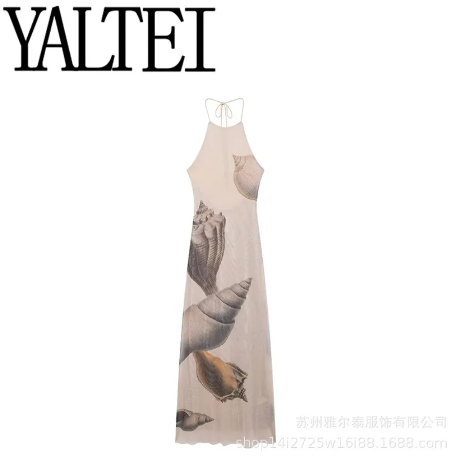 【Nuevo estilo】Nuevos productos de otoño de ZAR, vestido de malla de seda con estampado de conchas de diseño francés para mujer 0085840