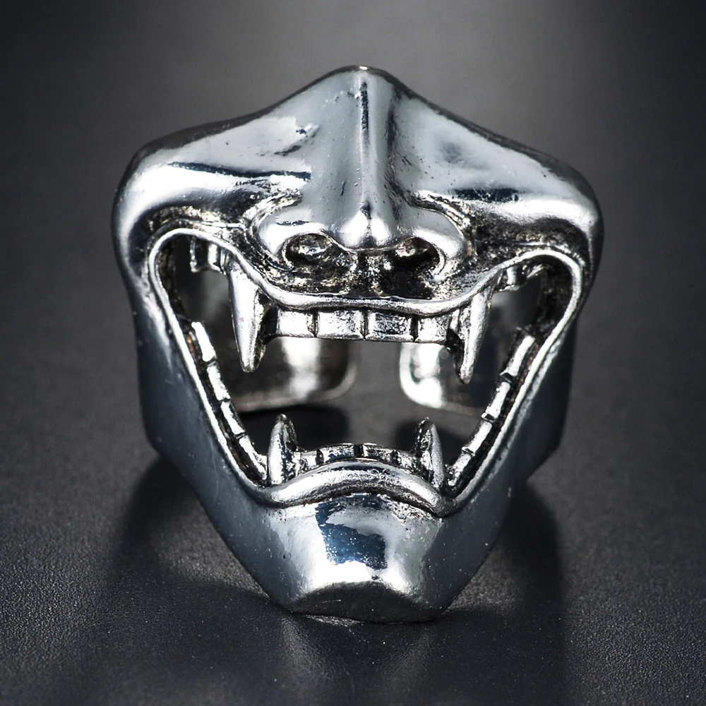 Vintage Punk Evil Face Opening Ring Men Metal Biker Rock Rap Skeleton Head Adjustable Ring Gothic Jewelry Party Gift Wholesale