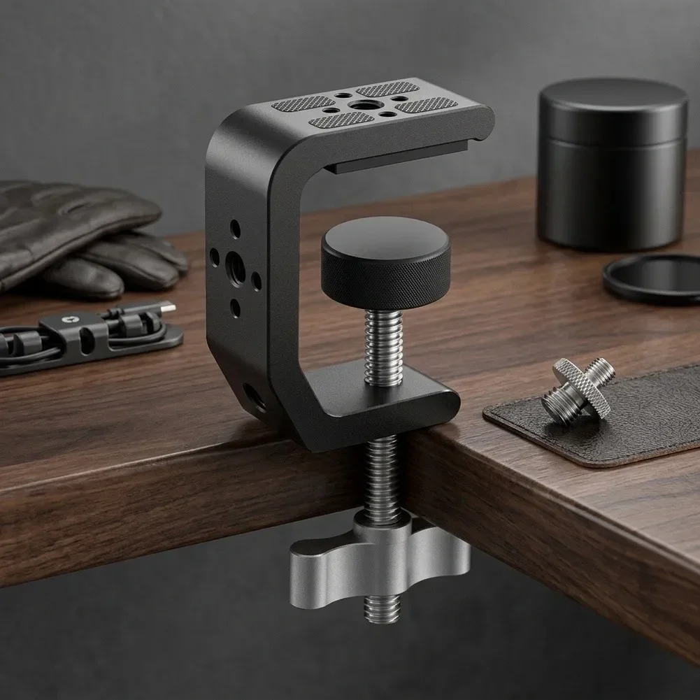 Robust U-Shaped Aluminum Desktop Clip With 14-38 Screw Mounting System For Stable Setup Of Imaging And Recording Equipment