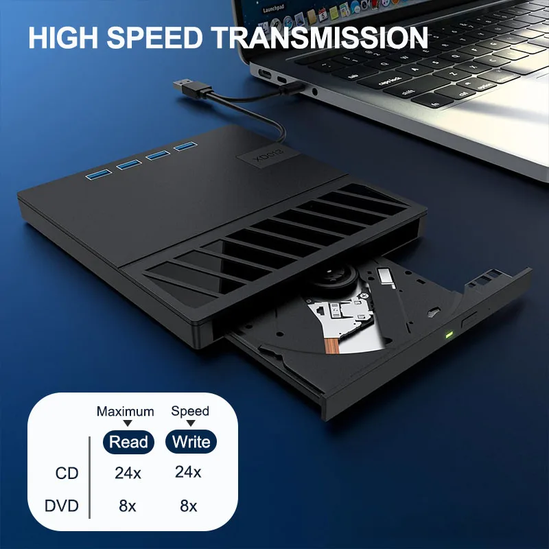 Unidade externa de cd/dvd rw 7 em 1, usb 3.0 tipo-c, leitor de cd/dvd, gravador com porta sd/tf, unidade de disco óptico para laptop e pc
