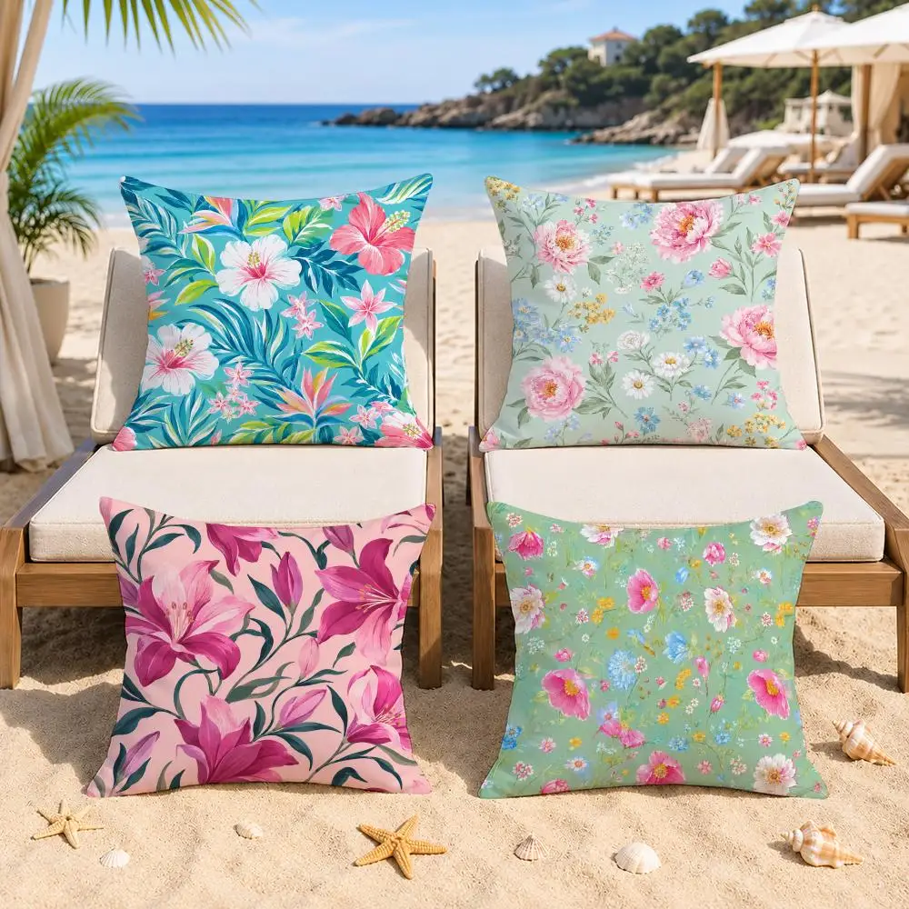Multi Tone Watercolor Floral Set Cushion Cover Double-Sided Printed Bedroom Bedside Pillow Sofa Cushion Cover