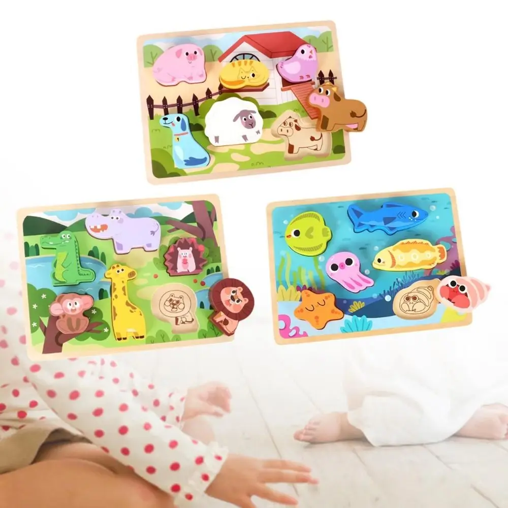 Puzzle Board Wooden Toys 3D Puzzles Pattern Cognitive Montessori Shape Matching Board Game DIY Portable Animal Jigsaw Toys