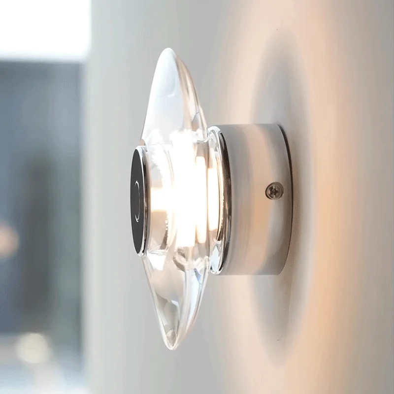 

Modern Round Crystal Bedside Lamp Bedroom Living Room Italian LED Sconce Minimalist Art Circular Corridor Mirror Wall Lights
