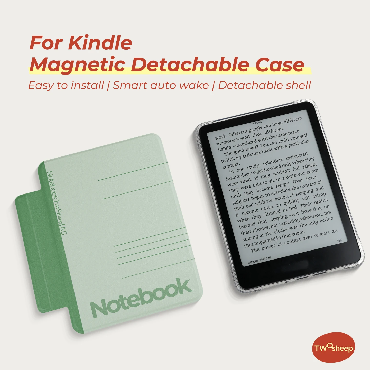 Twosheep suit for Kindle 11th Colosoft Paperwhite 12th 11th 10th 7th Magnetic Detachable Clear Back Wake Sleep Notebook Style