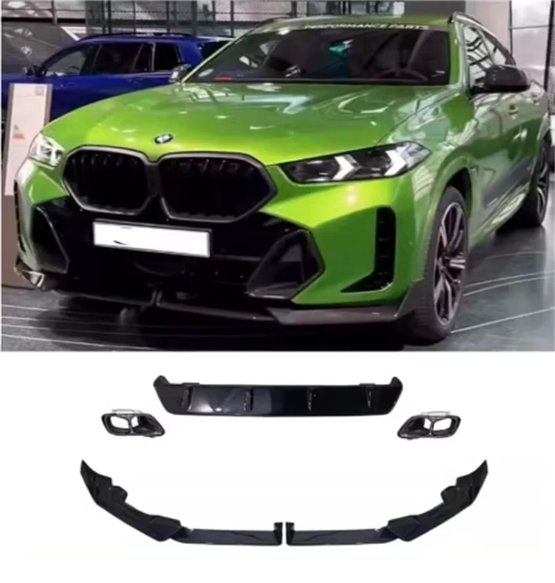 For BMW X6 G06 2023 2024+ High Quality ABS Black Car Front Lip Rear Diffuser Exhaust Side Skirt Spoiler Body Kit