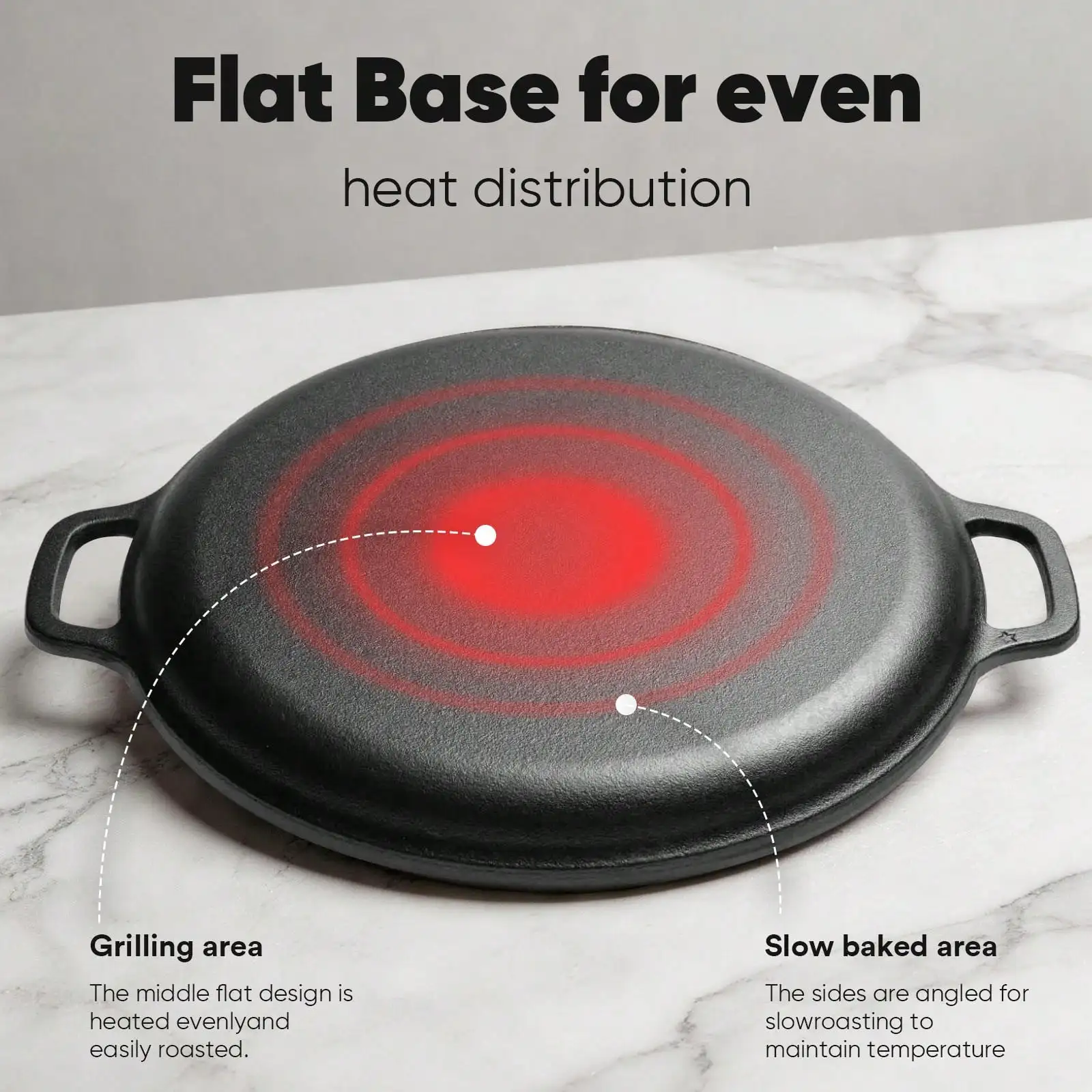 Cast Iron Grill Pan 11 Inch Pre-Seasoned with Dual Large Loop Handles, Ridged Skillet for Steak Chicken Pizza Vegetables, Stovetop and Oven Safe Kitchen Cookware