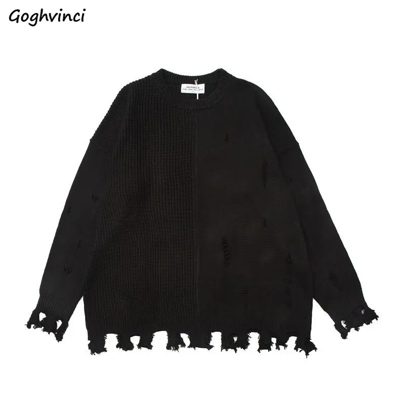 S-4XL Ripped Sweaters Women Vintage Chic Knitted Pullovers Loose Unisex Casual Fashion Autumn Streetwear Harajuku BF Teens Pulls