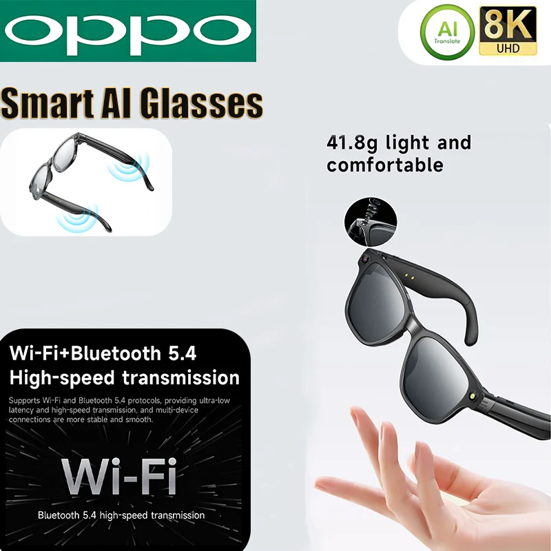 OPPO الإصدار الجديد من نظارات الذكاء الاصطناعي مع بكسل 8 ميجابكسل التقاط صورة فيديو 4 جيجابايت واي فاي الاتصال AI ChatGPT ترجمة مكبرة ذكية