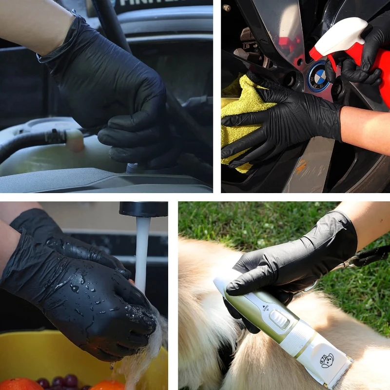 Black Nitrile Disposable Gloves Durable & Waterproof Disposable Protective Gloves for Kitchen Household Cleaning Food Pre Salon