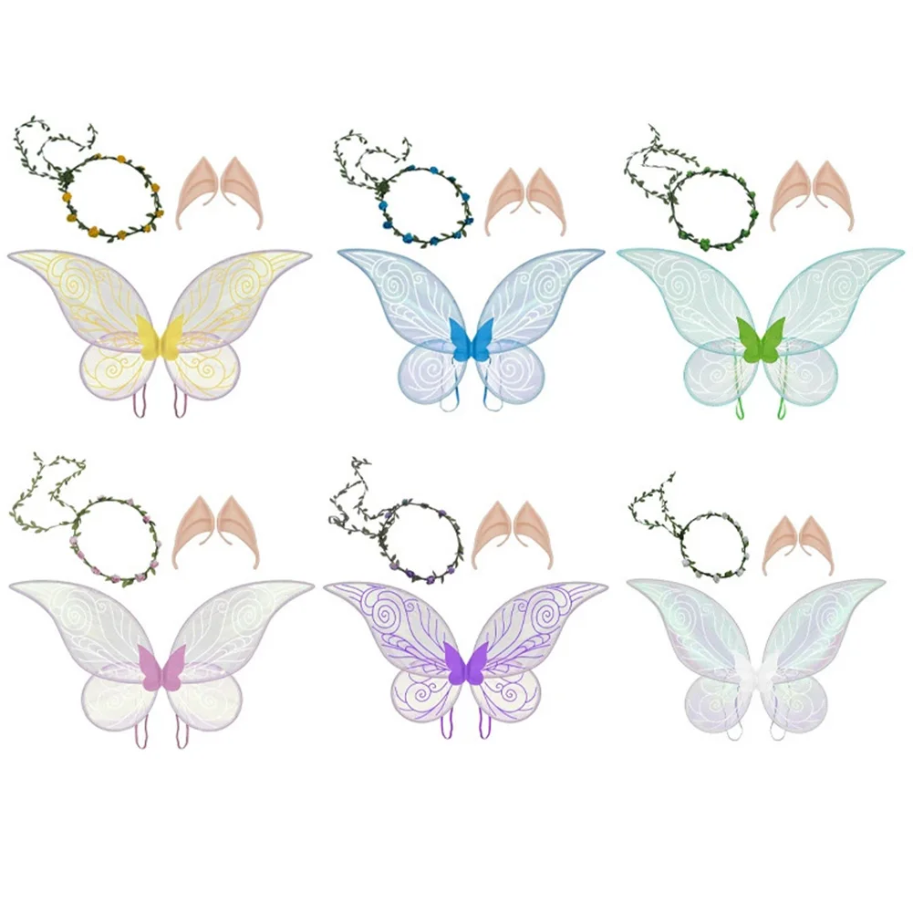 Kinderen Volwassen Meisjes Fee Vleugels Cosplay Kostuum Accessoires Hoofdstuk Elf Oorbellen Set Rekwisieten Halloween Carnaval Party Pak Prop