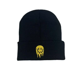 1pcs Autunm Winter Melting Smiley Face Embroidered Beanies Hatunisex Warm Knitted Bonnet Cap Soft Wool Skullies Beanies Caps Whi