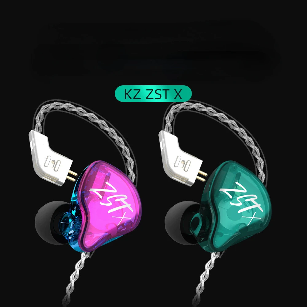 KZ ZST X 1BA+1DD Hybrid Unit In-ear Earphones HIFI Bass Sports DJ Earbud Headset With Silver-plated Cable Earphones KZ ZSTX ZSN