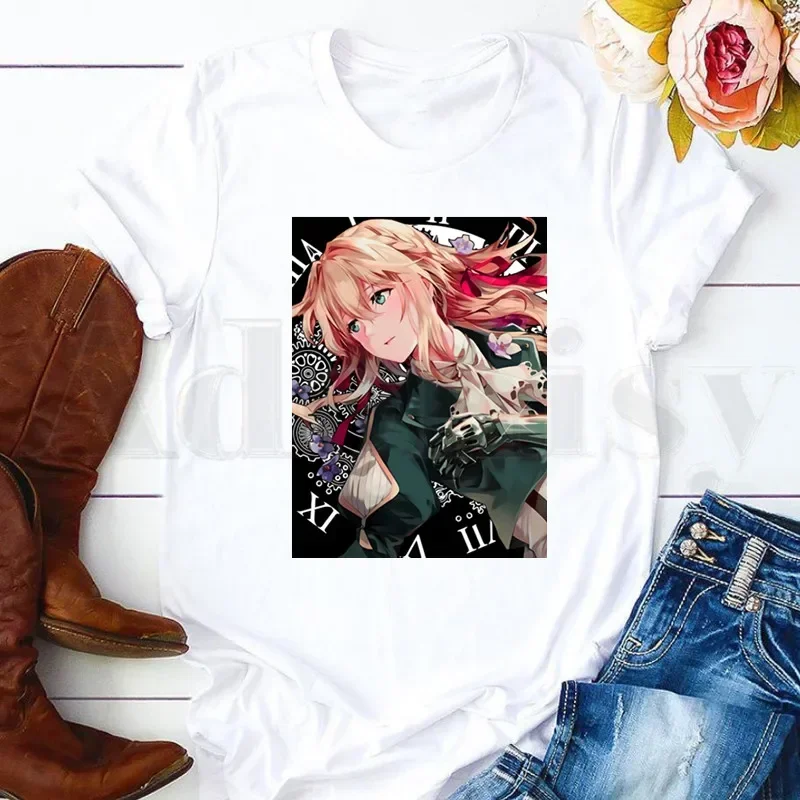 Japanese Anime Violet Evergarden Aesthetic Manga Short Sleeve Female Tops Tees Harajuku  VintageT Shirts Women's T-shirt