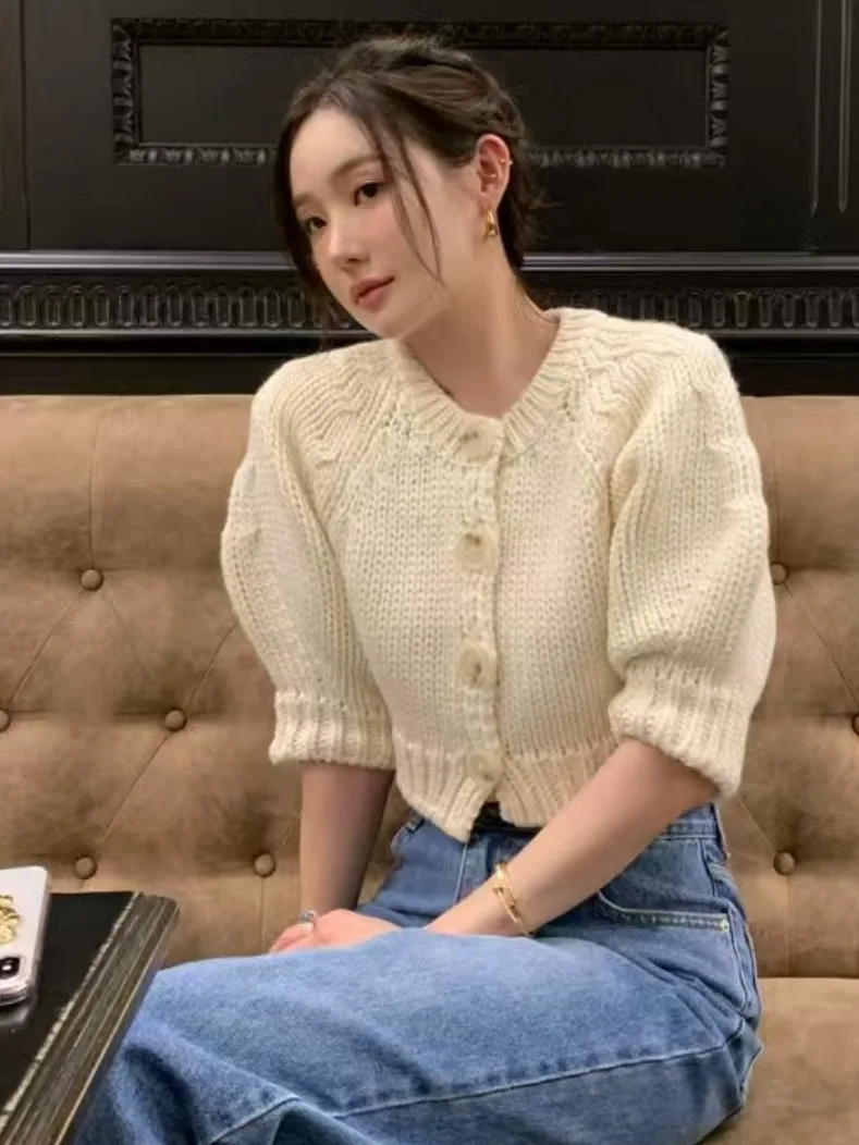 

Princ Sve Knitwear Cardigan Women's Sle Bubble Sve Sweater Spring New plus Size Slim Fit Button up High Quali