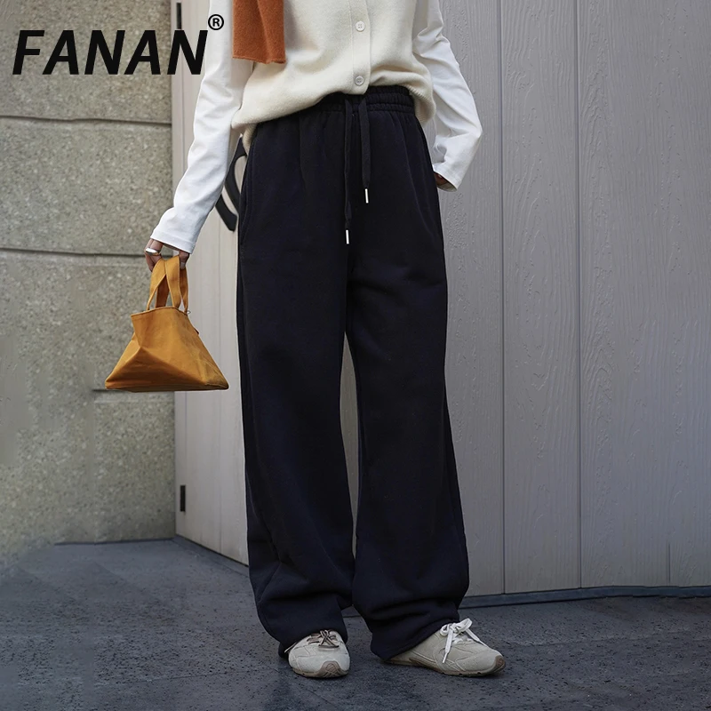 

FANAN новые зимние спортивные брюки для женщин, эластичные прямые брюки с высокой талией, толстые теплые повседневные минимализм, женская одежда