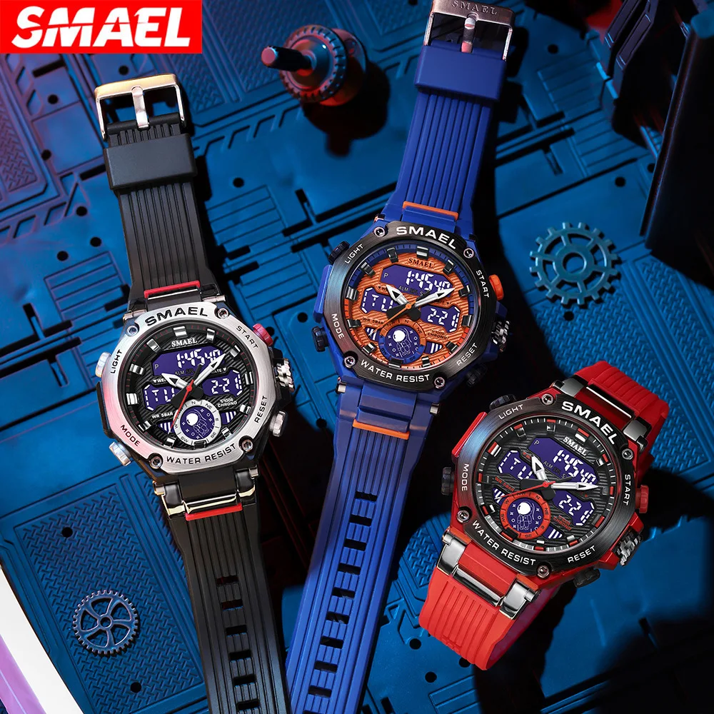 Smael นาฬิกาข้อมือนักเรียนมัลติฟังก์ชั่น, Jam Tangan elektronik 8069ผู้ชายแฟชั่นนาฬิกาดิจิตอลจับเวลากีฬาปฏิทิน