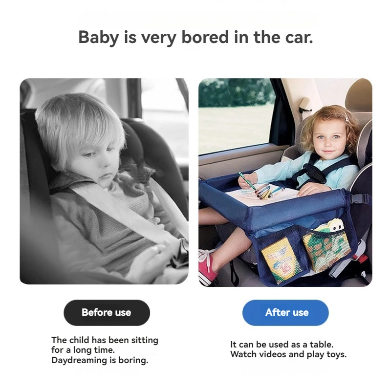 Car Baby Stroller Tray, Kids Travel Tray, Large Size Foldable, Fits Fruits Snacks Books Toys, Multi-Purpose view 6