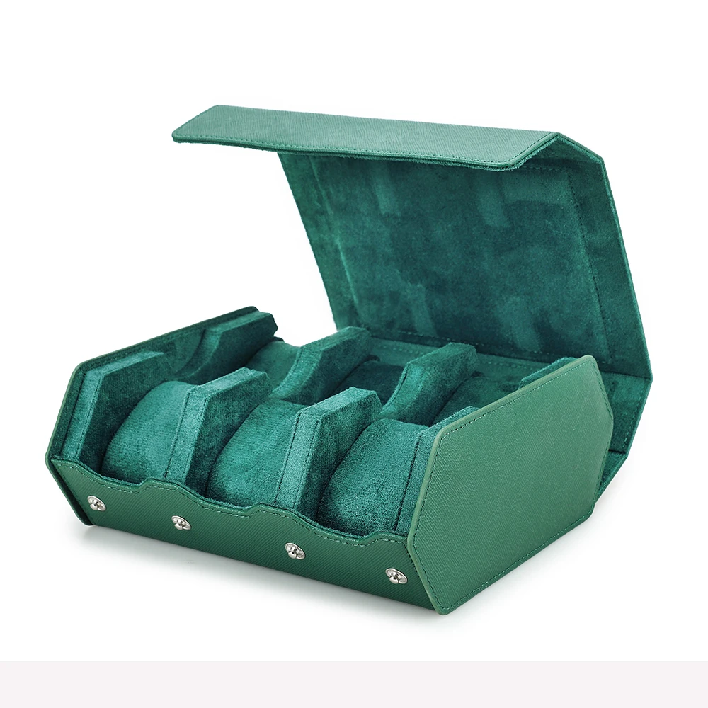 Prachtige Groene Lederen Hexagon Horloge Vitrine 2 / 3 / 4 / 6 / 8 Slots Horloges Roll Box Opbergorganizer Houder