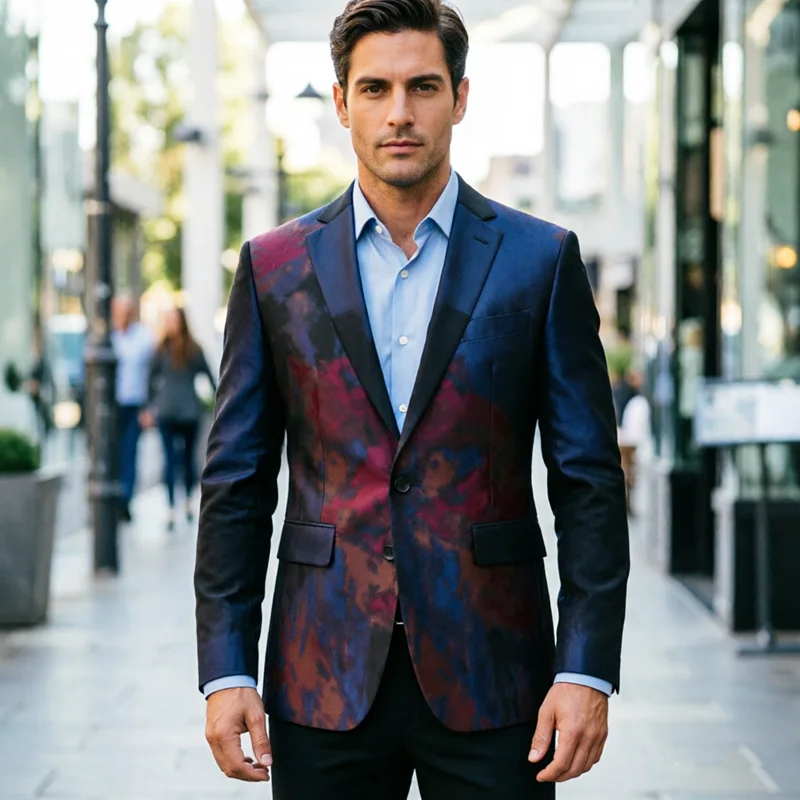 

New Men Trendy Floral Suit One Button Jacket Fashion Male Dance Party Bar KTV Stage Performance Tuxedo Dress Slim Fit Blazer