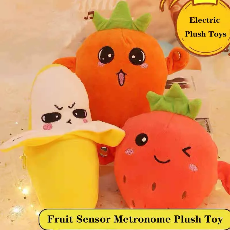 Juguetes de peluche de metrónomo con Sensor de frutas, juguetes eléctricos con batería de fresa, plátano y zanahoria, música interactiva para padres e hijos