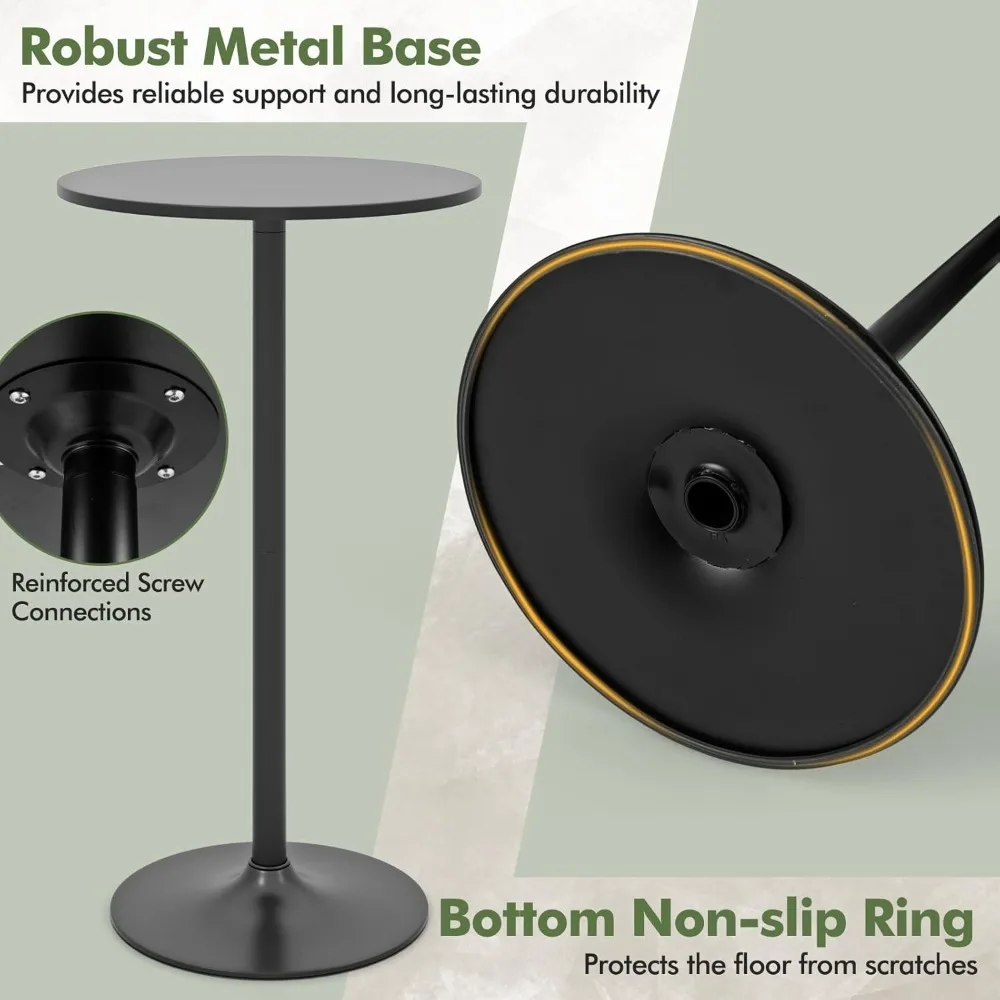 Mesa de bar pequena circular, mesa de coquetel com altura de barra ajustável em altura, mesa de bar de topo alto, mesa de lanche com base de metal pesado
