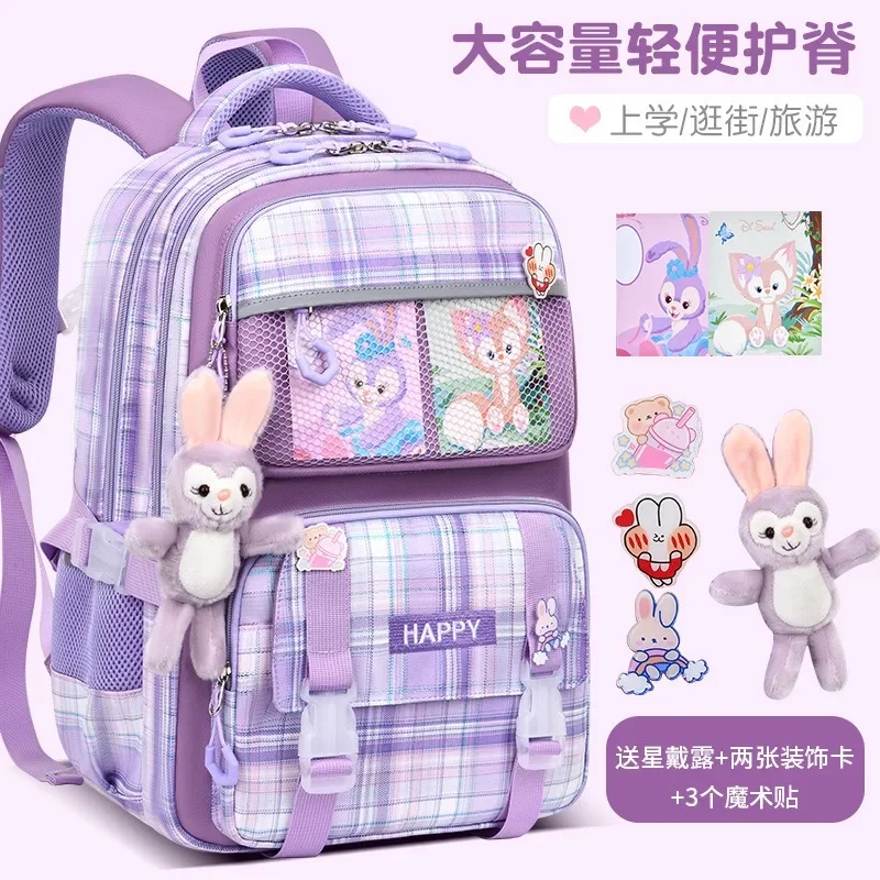 2024 new large capacity backpack school bag for primary school students plaid girls primary school bag ultra-light backpack back