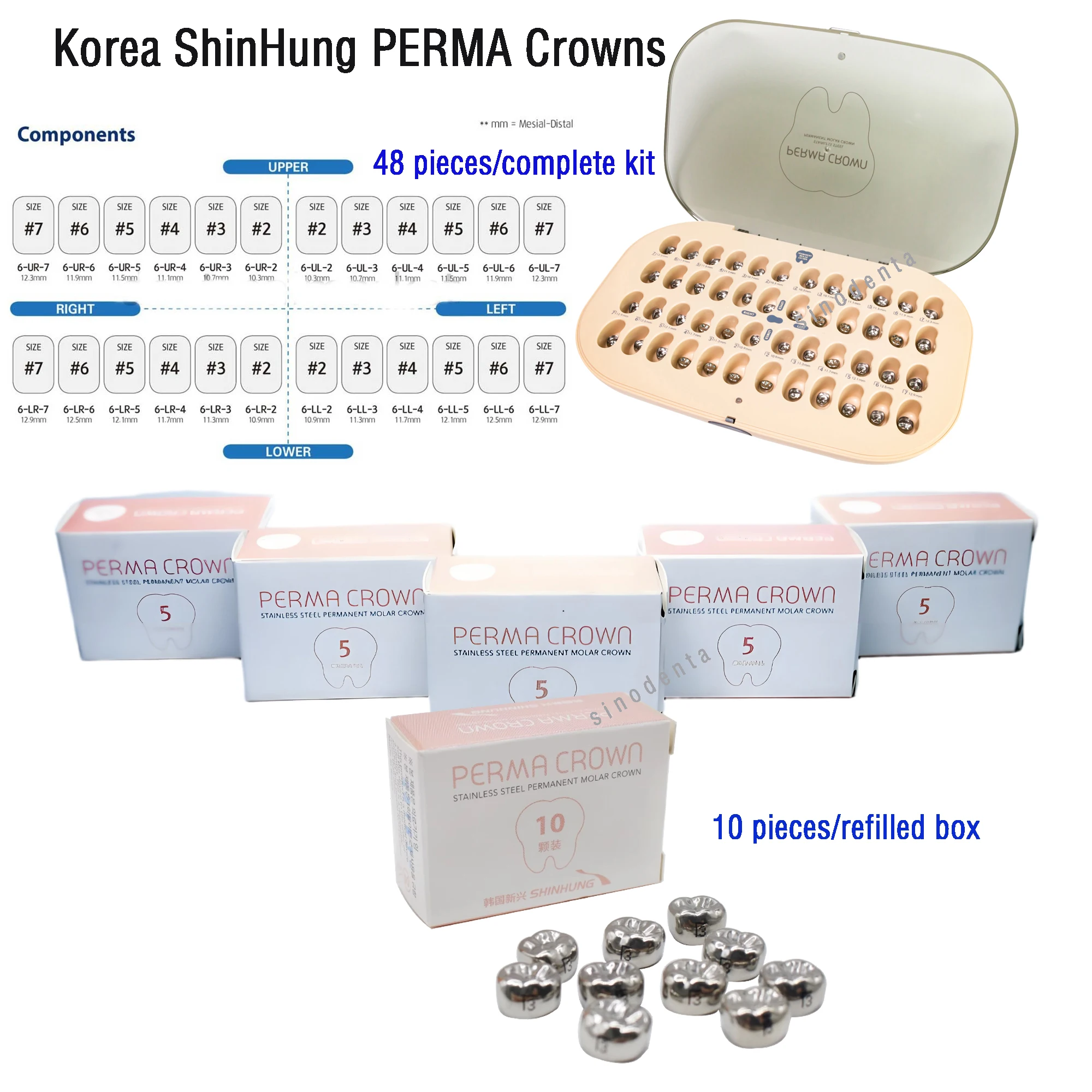 

Korea Shinhung Kids Stainless Steel Permanent Crown PERMA Kit 10/48pcs Long-Lasting Protection for Dental Kids Pediatric Smiles
