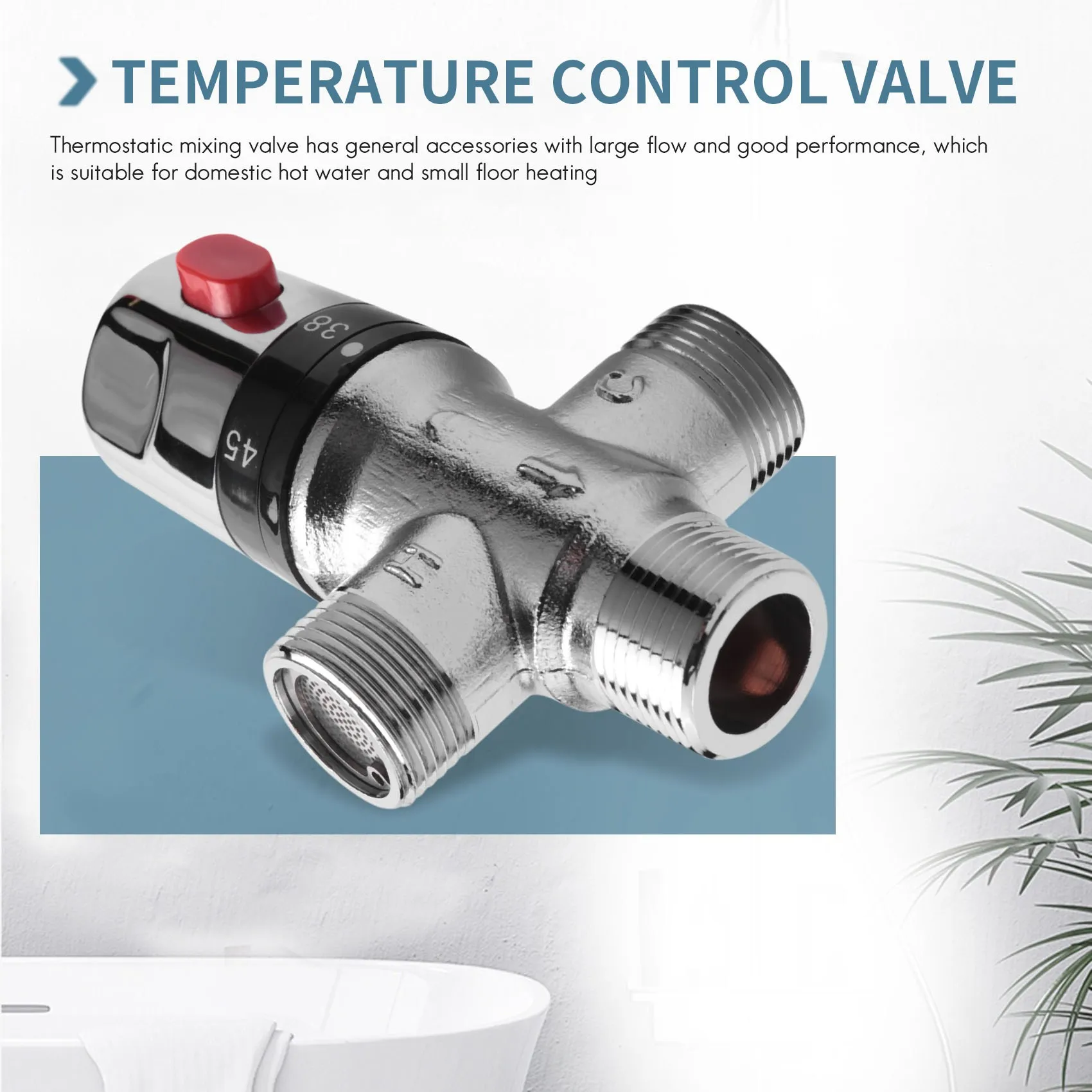 Solid Copper 3-Way Thermostatic Mixing Valve 3/4 Inch Solar Water Heater Valve Regulating Temperature Control Valve