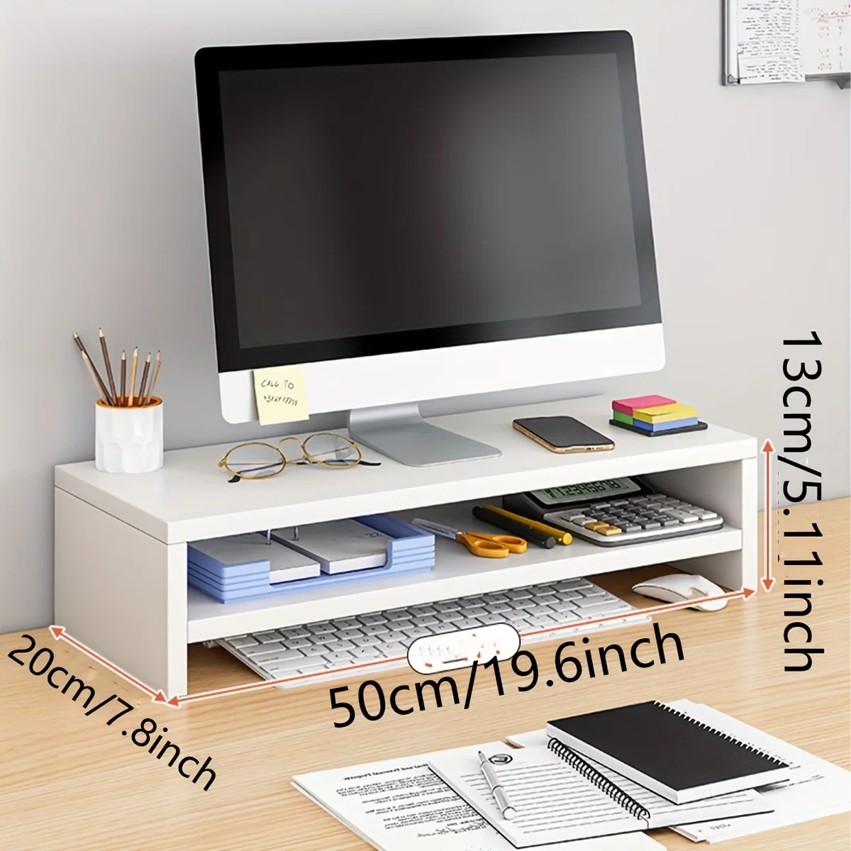 Double layer monitor stand bracket, ergonomic desktop screen stand, desktop storage organizer for computer and office stationery