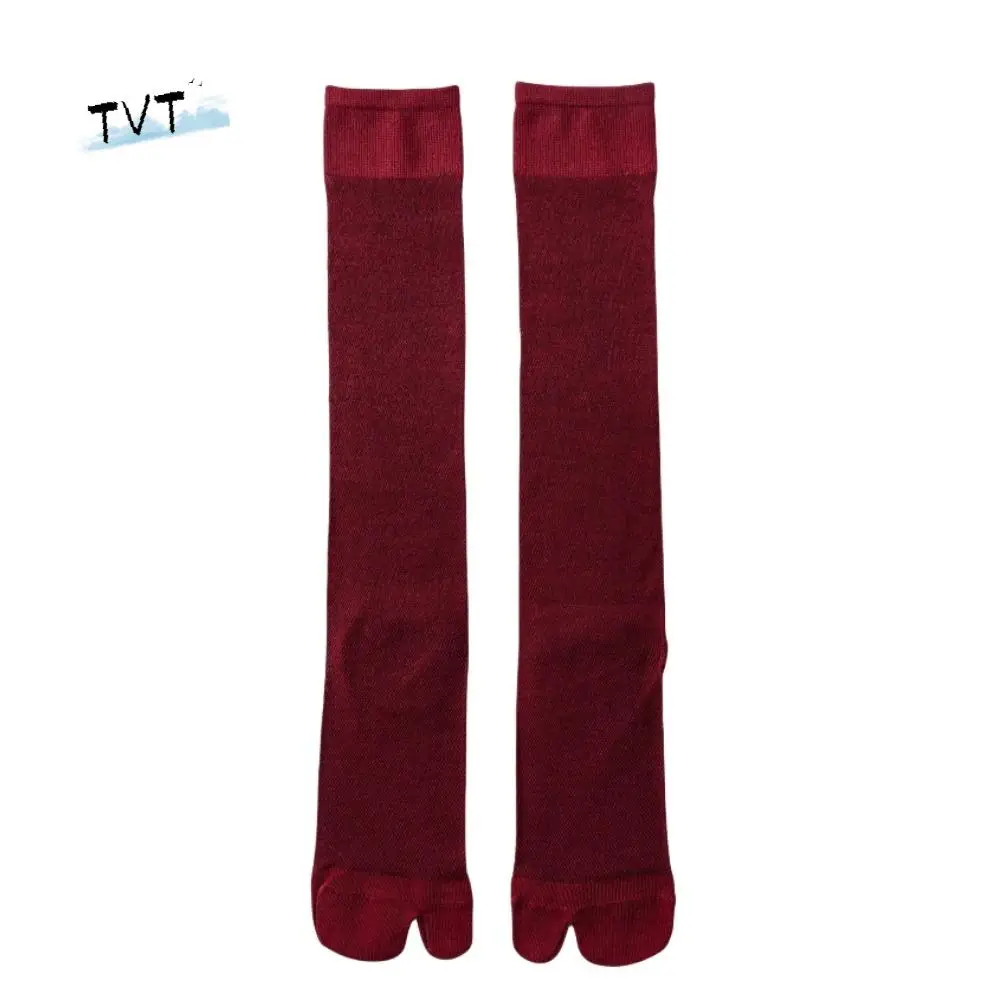 Macio cor sólida joelho meias altas ultra-fino malha plissado dois dedos meias meias jk bezerro meias longas streetwear