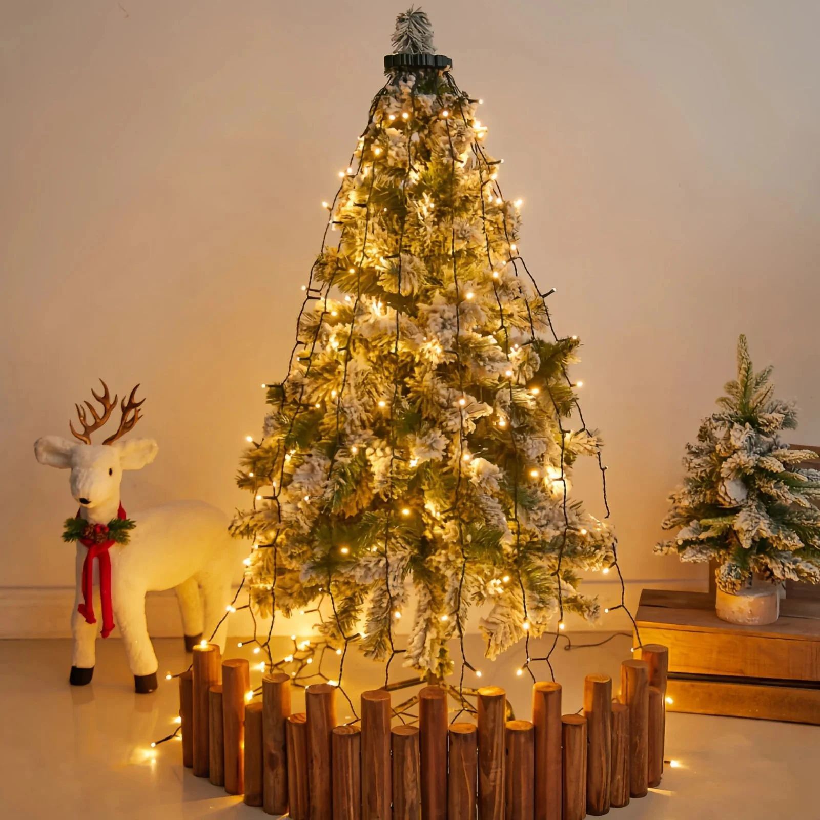 Cascading Tree Topper Waterfall Lights, Colorful Warm White USB, for Indoor Christmas Holiday Party Garden Home Decorations