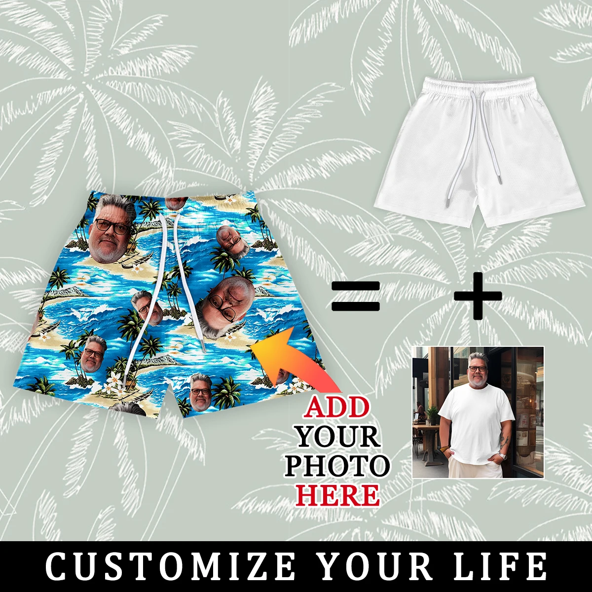 Bañador de cara personalizado para hombre, pantalones cortos deportivos de playa, diseño personalizado, surf de verano