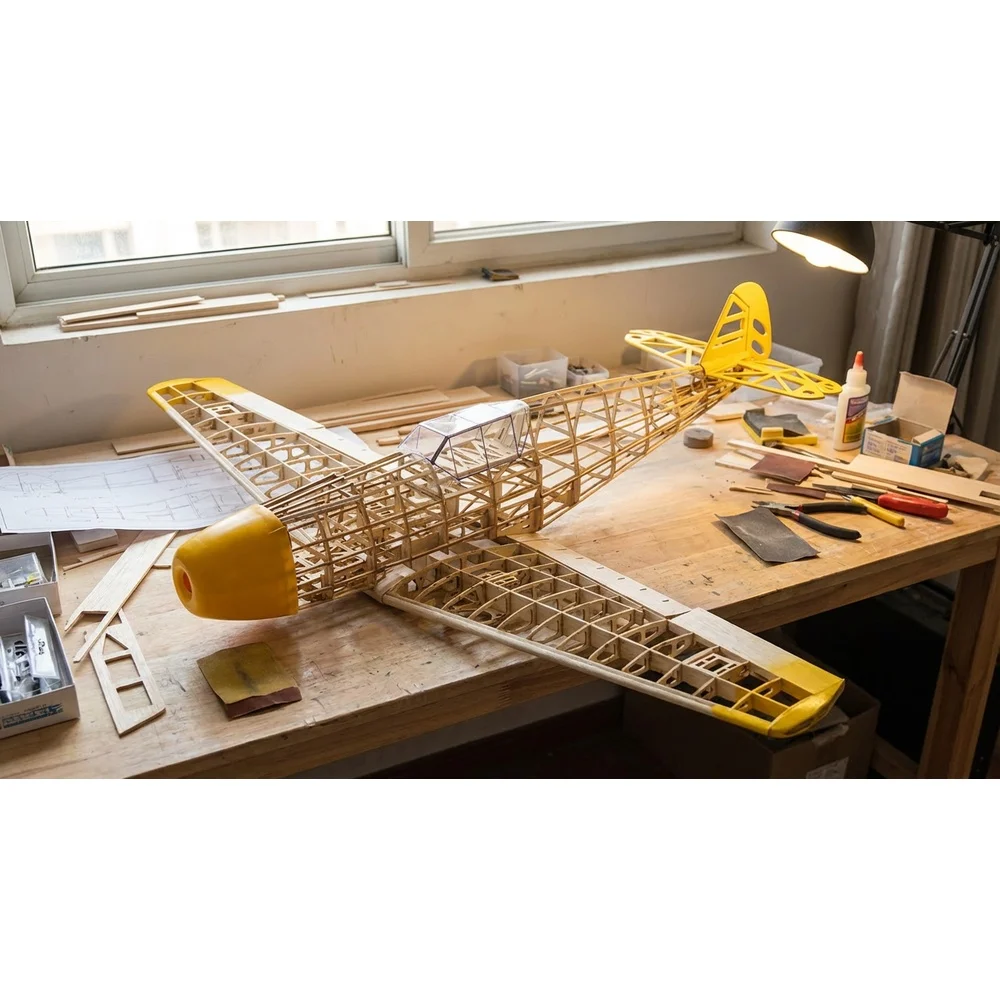 BF109 1020mm Laser Cut Balsa Wood Airframe Kit - DIY Flying Model Aircraft for Hobbyists