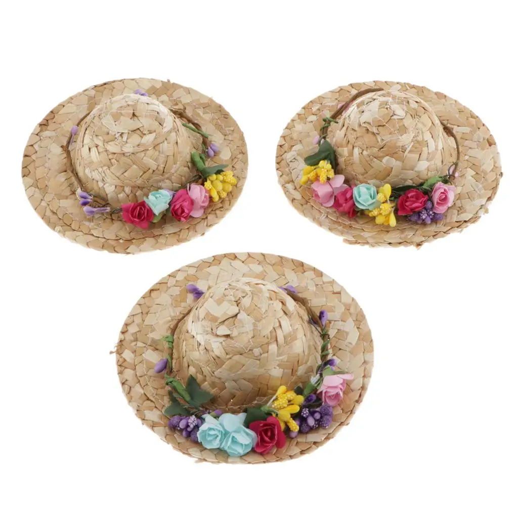 

3Pieces 1/4 Straw Hat Head Accessories for 43cm BJD Dollfie DOD MSD