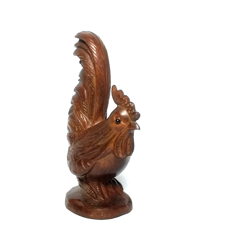 YIZHU CULTUER ART Size 6.4 cm Old Chinese Boxwood Wood Hand carved Cock Chook Figurine Statue Netsuke Collection